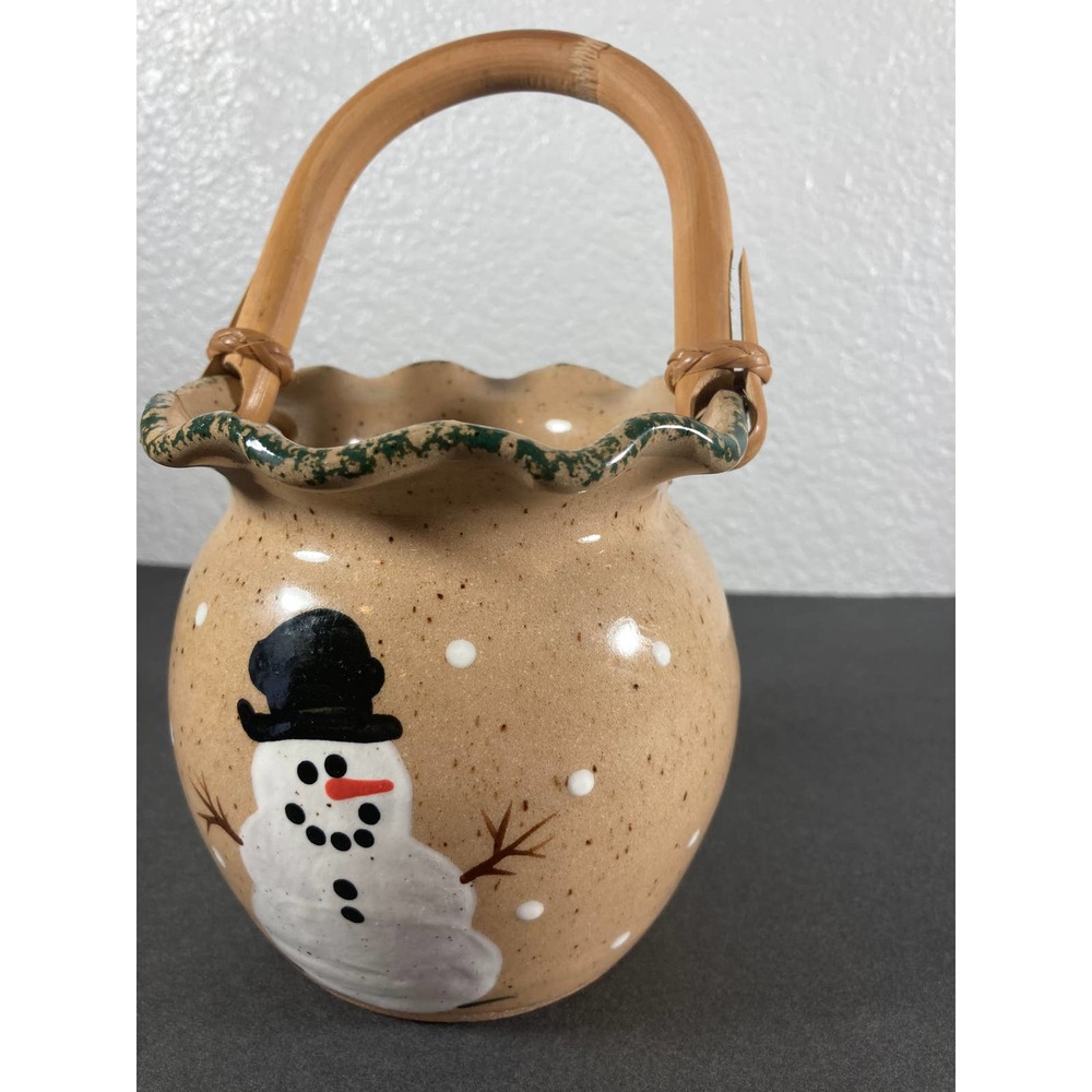 Snowman Ceramic Basket THREE RIVERS‎ POTTERY